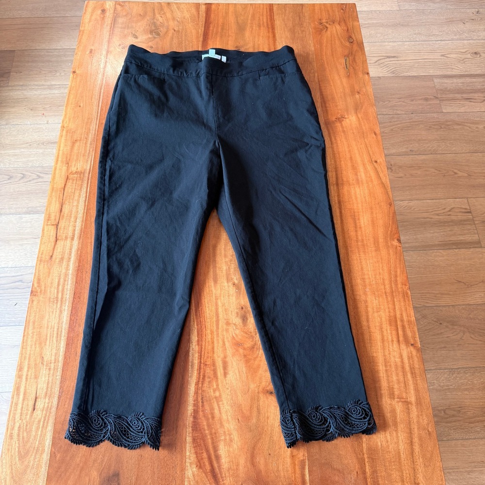 Chico's Women's Black Cropped Pants with Lace Trim Size 16R